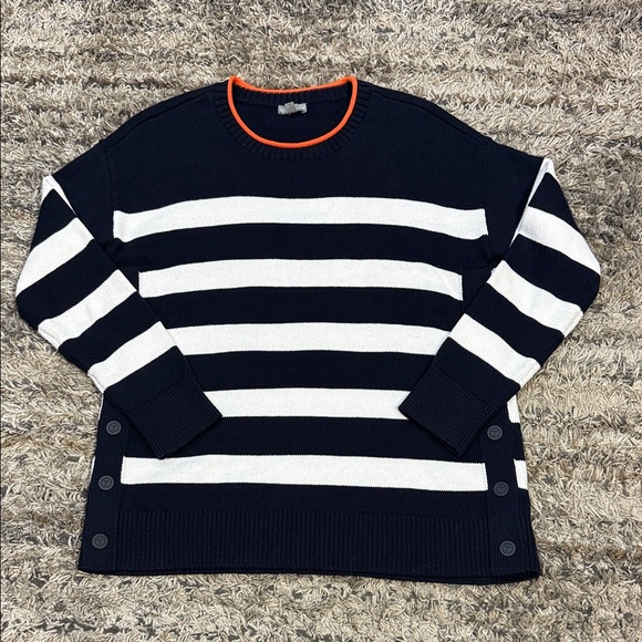 Talbots Sweaters - T by Talbots rolled crew neck Navy White Stripe nautical sweater size small